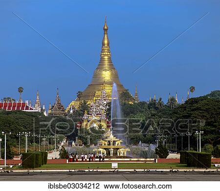 "Shwedagon Pagoda, west view with a fountain, Rangun, Yangon Region, Myanmar, Burma, Asia" View Large Photo Image Stock Image - "Shwedagon Pagoda, west view with a fountain, Rangun, Yangon Region, Myanmar, Burma, Asia". Fotosearch