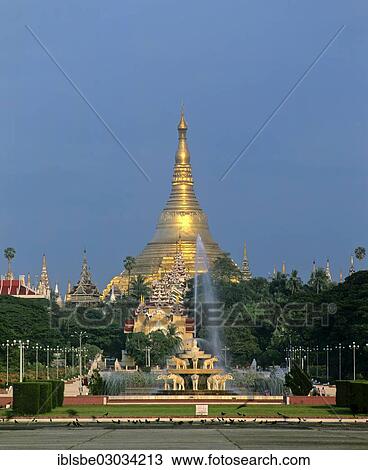 "Shwedagon Pagoda, west view with a fountain, Rangun, Yangon Region, Myanmar, Burma, Asia" View Large Photo Image Stock Image - "Shwedagon Pagoda, west view with a fountain, Rangun, Yangon Region, Myanmar, Burma, Asia". Fotosearch