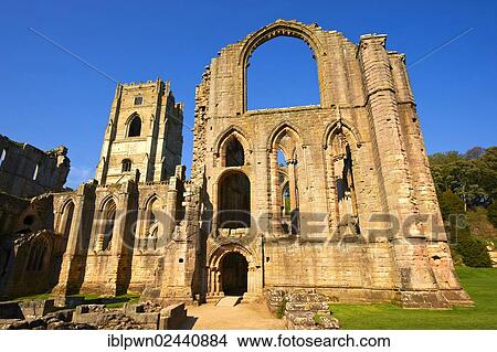 "Side chapel wall and bell tower of Fountains Abbey, founded in 1132, ruins of Cistercian monastery, Studley Royal Water Garden, UNESCO World Heritage Site, North Yorkshire, England, United Kingdom, Europe" View Large Photo Image Picture - "Side chapel wall and bell tower of Fountains Abbey, founded in 1132, ruins of Cistercian monastery, Studley Royal Water Garden, UNESCO World Heritage Site, North Yorkshire, England, United Kingdom, Europe". Fotosearch