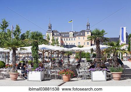 Stock Photo - "Sidewalk cafe and Schloss Schwetzingen Castle, Schwetzingen, Baden-Wurttemberg, Germany, Europe". Fotosearch