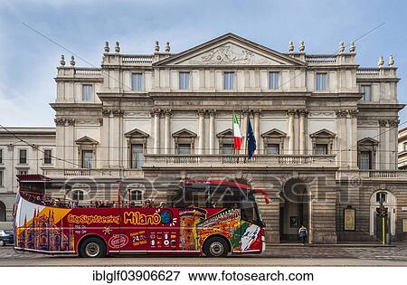 "Sightseeing bus in front of La Scala, Milan, Lombardy, Italy, Europe" View Large Photo Image Stock Photo - "Sightseeing bus in front of La Scala, Milan, Lombardy, Italy, Europe". Fotosearch