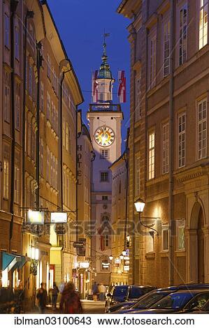 Stock Image - "Sigmund-Haffner Alley and Old Townhall, Sigmund-Haffner-Gasse, Altstadt, Salzburg, Salzburg State, Austria, Europe". Fotosearch