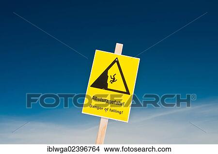 "Sign """"Absturzgefahr"""", German for """"fall hazard"""", Mt Nebelhorn, Oberstdorf, Allgaeu Alps, Oberallgaeu district, Bavaria, Germany, Europe" View Large Photo Image Picture - "Sign """"Absturzgefahr"""", German for """"fall hazard"""", Mt Nebelhorn, Oberstdorf, Allgaeu Alps, Oberallgaeu district, Bavaria, Germany, Europe". Fotosearch