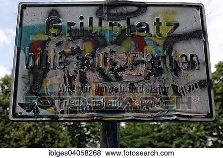 "Sign at a barbecue site defaced by a tagger, Berlin-Friedrichshain, Berlin, Germany, Europe" View Large Photo Image Stock Photo - "Sign at a barbecue site defaced by a tagger, Berlin-Friedrichshain, Berlin, Germany, Europe". Fotosearch