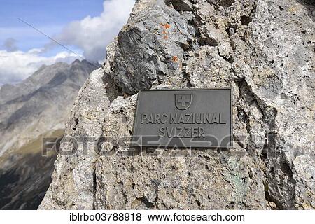 Stock Photo - "Sign at the border to the Swiss National Park, Lower Engadine, Canton of Grisons, Switzerland, Europe". Fotosearch