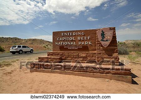 Stock Photo - "Sign at the entrance of the Capitol Reef National Park, Utah, Southwestern USA". Fotosearch