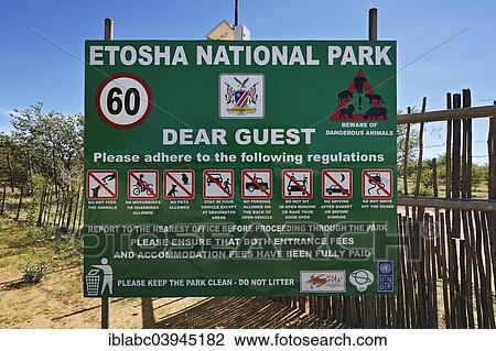 "Sign at the entrance to Etosha National Park, Namibia, Africa" View Large Photo Image Stock Image - "Sign at the entrance to Etosha National Park, Namibia, Africa". Fotosearch