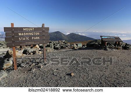 Stock Image - Sign at the summit of Mount Washington, White Mountains, New Hampshire, USA. Fotosearch