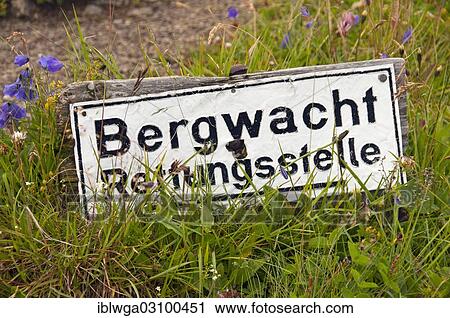 "Sign, """"Bergwacht Rettungsstelle"""", German for """"Mountain Rescue Emergency Area"""", along the Laufbacher Eck-Weg hiking trail, Allgau, Allgauer Alpen, Bavaria, Germany, Europe" View Large Photo Image Stock Image - "Sign, """"Bergwacht Rettungsstelle"""", German for """"Mountain Rescue Emergency Area"""", along the Laufbacher Eck-Weg hiking trail, Allgau, Allgauer Alpen, Bavaria, Germany, Europe". Fotosearch