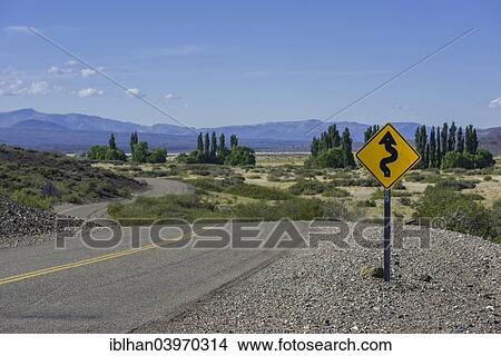 Picture - "Sign, curvy road, Mendoza Province, Argentina, South America". Fotosearch