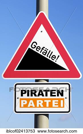 Sign, lettering Gefaelle, German for Slope and Piraten-Partei, German for Pirate Party, symbolic image View Large Photo Image Stock Image - Sign, lettering Gefaelle, German for Slope and Piraten-Partei, German for Pirate Party, symbolic image. Fotosearch