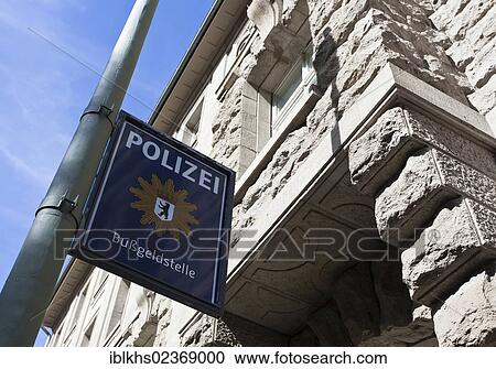 Stock Image - "Sign, lettering """"Polizei"""", German for """"police"""", authority in charge of fines, Berlin Police, Berlin, Germany, Europe". Fotosearch
