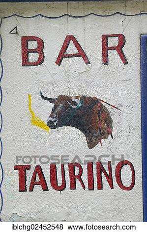 "Sign of a bar with a painted fighting bull, Bar Taurino, Catalonia, Spain, Europe" View Large Photo Image Stock Photo - "Sign of a bar with a painted fighting bull, Bar Taurino, Catalonia, Spain, Europe". Fotosearch
