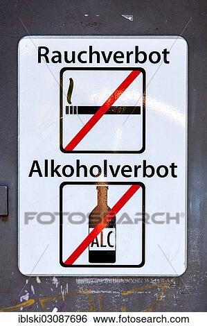 "Sign """"Rauchverbot, Alkoholverbot"""", German for """"no smoking"""" and """"no alcohol"""", at the entrance to a subway station, Hamburg, Hamburg, Germany, Europe" View Large Photo Image Stock Photograph - "Sign """"Rauchverbot, Alkoholverbot"""", German for """"no smoking"""" and """"no alcohol"""", at the entrance to a subway station, Hamburg, Hamburg, Germany, Europe". Fotosearch