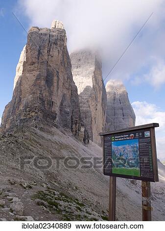 "Sign, signpost for hiking trails, Tre Cime di Lavaredo, Dolomiti di Sesto National Park, Sexten Dolomites, Hochpustertal, High Puster Valley, South Tyrol, Italy, Europe" View Large Photo Image Stock Photo - "Sign, signpost for hiking trails, Tre Cime di Lavaredo, Dolomiti di Sesto National Park, Sexten Dolomites, Hochpustertal, High Puster Valley, South Tyrol, Italy, Europe". Fotosearch