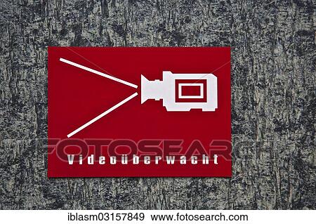 Stock Photo - "Sign, """"Videouberwacht"""", German for """"video surveillance"""", Charlottenburg, Berlin, Berlin, Germany, Europe". Fotosearch