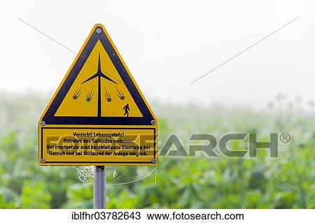 "Sign warning against flying chunks of ice from a wind turbine, Grevenbroich, North Rhine-Westphalia, Germany, Europe" View Large Photo Image Stock Image - "Sign warning against flying chunks of ice from a wind turbine, Grevenbroich, North Rhine-Westphalia, Germany, Europe". Fotosearch