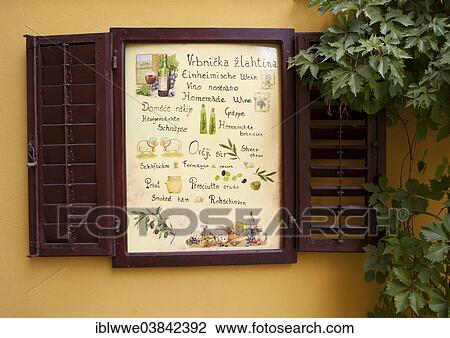 "Signboard at a restaurant in the historic town centre, Baska, Kvarner Gulf, Krk Island, Croatia, Europe" View Large Photo Image Stock Image - "Signboard at a restaurant in the historic town centre, Baska, Kvarner Gulf, Krk Island, Croatia, Europe". Fotosearch