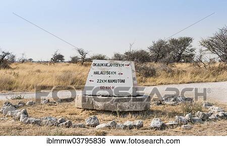 Stock Photograph - "Signpost, Etosha National Park, Namibia, Africa". Fotosearch