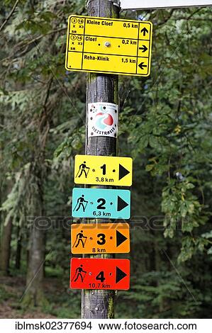 Picture - "Signpost for hikers and sportspeople, Saarland, Germany, Europe". Fotosearch