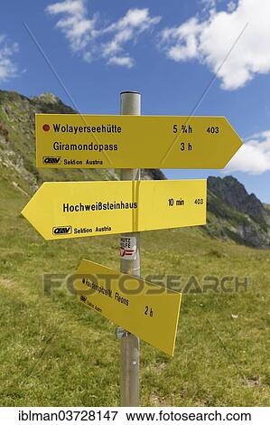 Stock Photo - "Signpost on Oefner Joch or Giogo Veranis pass, Lesachtal, Hermagor District, Carinthia, Austria, Europe". Fotosearch