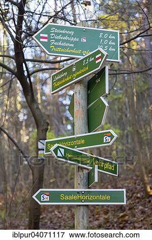 "Signpost on the SaaleHorizontale panorama trail, near Jena, Thuringia, Germany, Europe" View Large Photo Image Stock Photo - "Signpost on the SaaleHorizontale panorama trail, near Jena, Thuringia, Germany, Europe". Fotosearch