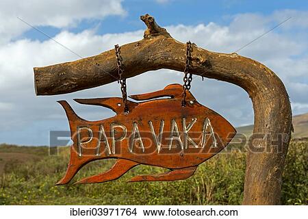 "Signpost to the petroglyphs, Papa Vaka, Easter Island, Chile, South America" View Large Photo Image Picture - "Signpost to the petroglyphs, Papa Vaka, Easter Island, Chile, South America". Fotosearch