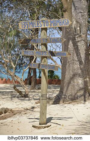 Stock Photograph - "Signposts, Changuu Island, Zanzibar Archipelago, Tanzania, Africa". Fotosearch