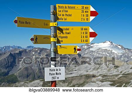 "Signposts on Mt Pointe de la Plaine Morte near Crans-Montana, Mt Wildhorn at the back, Bernese Alps, Switzerland, Europe" View Large Photo Image Stock Photo - "Signposts on Mt Pointe de la Plaine Morte near Crans-Montana, Mt Wildhorn at the back, Bernese Alps, Switzerland, Europe". Fotosearch