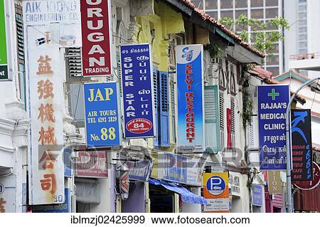 "Signs at a facade, shops in the Indian district, Little India, city centre, Singapore, Asia" View Large Photo Image Stock Photo - "Signs at a facade, shops in the Indian district, Little India, city centre, Singapore, Asia". Fotosearch