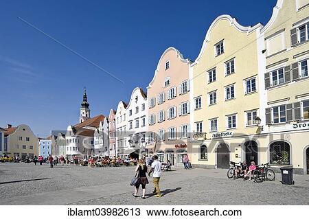 Stock Image - "Silberzeile, Upper town square, historic centre of the old baroque town, behind the parish church, Scharding, Upper Austria, Austria, Europe". Fotosearch