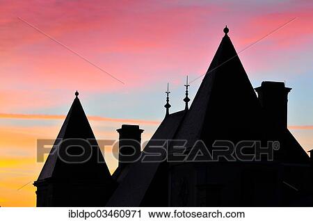 Stock Image - "Silhouette of a building at dawn, Paris, Ile-de-France, France, Europe". Fotosearch