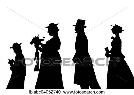 Stock Image - "Silhouettes of rural figures around 1900, Bavaria, Germany, Europe". Fotosearch