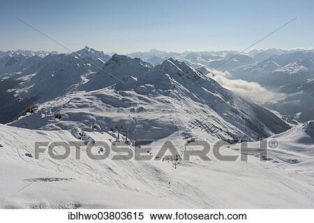 Stock Photography - "Silvretta Montafon skiing region, Hochalpila train, opposite Fredakopf, 2252m, with a snow park, Sankt Gallenkirch, Montafon, Vorarlberg, Austria, Europe". Fotosearch