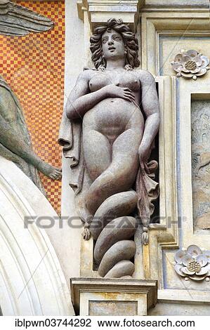 Stock Image - "Siren sculpture on the Organ Fountain, 1566, Villa d'Este, UNESCO World Heritage Site, Tivoli, Lazio, Italy, Europe". Fotosearch