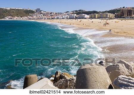 Picture - Sitio and Praia da Nazare beach, Nazare, Oeste, Leiria District, Portugal, Europe. Fotosearch