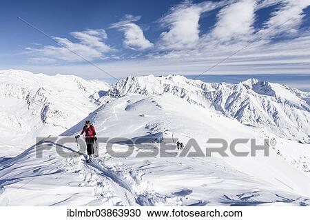 "Ski hiker on the summit ridge of the Stotz at Kurzras in the Schnalstal, behind the Grawand, South Tyrol, Italy, Europe" View Large Photo Image Stock Image - "Ski hiker on the summit ridge of the Stotz at Kurzras in the Schnalstal, behind the Grawand, South Tyrol, Italy, Europe". Fotosearch