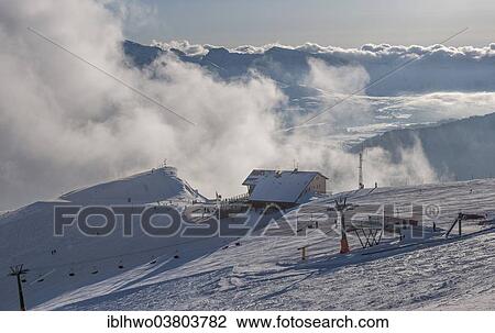 Stock Image - "Ski resort on Seceda mountain, 2519 m, Dolomiti Superski ski carousel, Odle, Val Gardena Dolomites, Rainelles, Trentino-Alto Adige, Italy, Europe". Fotosearch