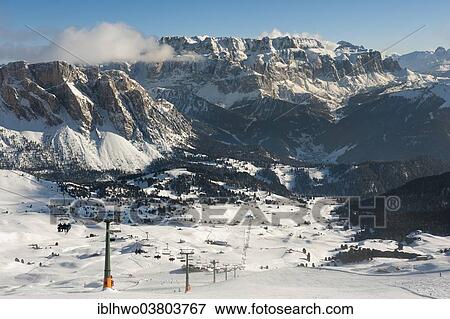 "Ski resort on Seceda mountain, ski carousel Dolomiti Superski, Geisler group, behind the Sella, Val Gardena Dolomites, Rainelles, Trentino-Alto Adige, Italy, Europe" View Large Photo Image Stock Photo - "Ski resort on Seceda mountain, ski carousel Dolomiti Superski, Geisler group, behind the Sella, Val Gardena Dolomites, Rainelles, Trentino-Alto Adige, Italy, Europe". Fotosearch