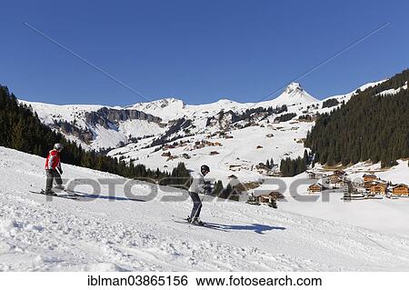 Stock Photograph - "Ski slope, Damuls Mountain, Damulser Mittagsspitze Mountain, Bregenz Forest, Vorarlberg, Austria, Europe". Fotosearch
