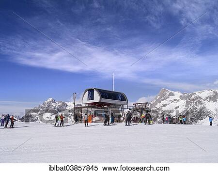Stock Photography - "Skiers at the chairlift station, Werfenweng, Salzburg State, Austria, Europe". Fotosearch