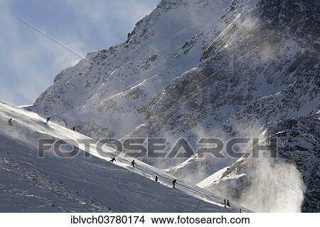 "Skiers going downhill, ski run in the Kuehtai ski resort, Sellrain Valley, Tyrol, Austria, Europe" View Large Photo Image Picture - "Skiers going downhill, ski run in the Kuehtai ski resort, Sellrain Valley, Tyrol, Austria, Europe". Fotosearch
