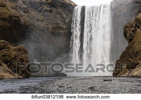 Stock Photo - "Skogarfoss waterfall, Southern Region, Iceland, Europe". Fotosearch