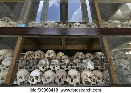 "Skulls and bones in the Memorial Stupa to the prisoners murdered by the Communist or Maoist Khmer Rouge in Choeung Ek, Killing Fields, Phnom Penh, Cambodia, Asia" View Large Photo Image Stock Photo - "Skulls and bones in the Memorial Stupa to the prisoners murdered by the Communist or Maoist Khmer Rouge in Choeung Ek, Killing Fields, Phnom Penh, Cambodia, Asia". Fotosearch