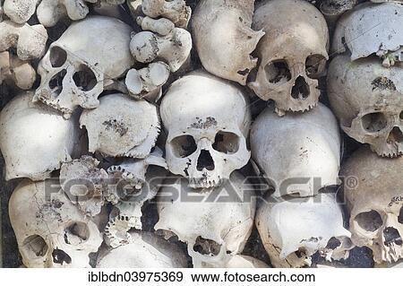Stock Photo - "Skulls of victims of the Khmer Rouge regime, Wat Thmei, Siem Reap, Cambodia, Asia". Fotosearch