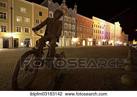 "Skulpture on the market square at night, Burghausen, Upper Bavaria, Bavaria, Germany, Europe" View Large Photo Image Stock Image - "Skulpture on the market square at night, Burghausen, Upper Bavaria, Bavaria, Germany, Europe". Fotosearch