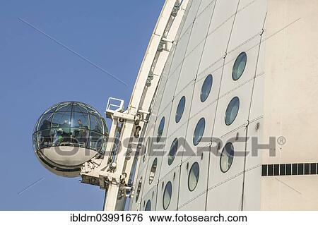 Stock Photograph - "Sky View cabin on the dome of the event arena Ericsson Globe, the largest spherical building, Johanneshov, Stockholm, Stockholm County, Sweden, Europe". Fotosearch