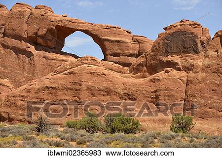 Stock Image - "Skyline Arch rock formation, Devil's Garden Section, Windows Section, Arches National Park, Moab, Utah, United States of America, USA". Fotosearch