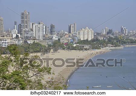 Stock Photo - "Skyline at Chowpatty Beach, Mumbai oder Bombay, Mumbai, Maharashtra, India, Asia". Fotosearch