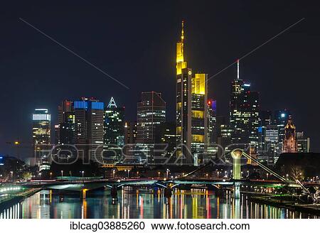 Skyline At Night Taunusturm Tower 185 Commerzbank Messeturm